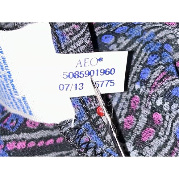 AMERICAN EAGLE Sz MEDIUM Poly Chiffon Peasant Blouse Tunic Blue Pink EUC - Picture 10 of 10